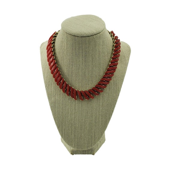 Vintage Coro Red Thermoset Necklace Gold Tone - image 5
