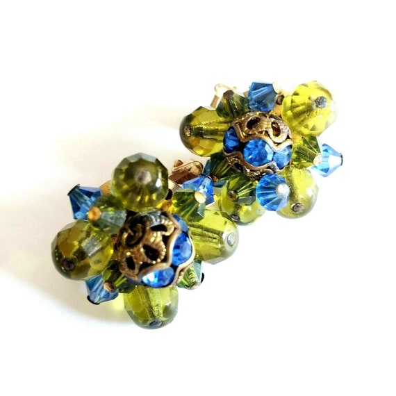 Hobe Clip Earrings  Faceted Crystal Bead Cluster … - image 1