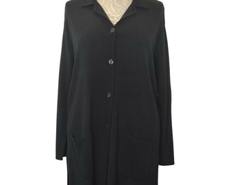 Vintage Elisabeth Liz Claiborne Sweater Long Black Cardigan 2X