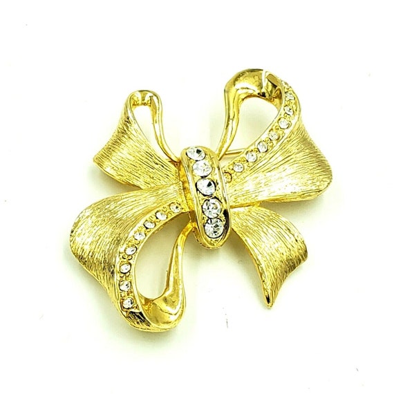 Lady Remington Rhinestone Gold Tone Bow Brooch Rh… - image 9