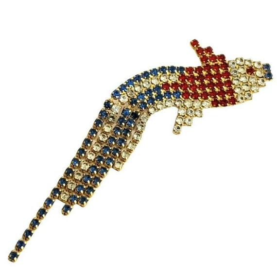 DOROTHY BAUER Fish Brooch Red White Blue Rhinesto… - image 1