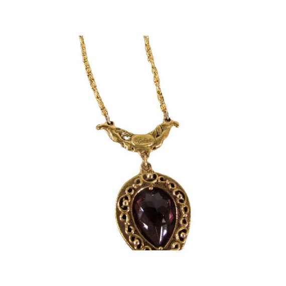 Goldette Pendant Necklace Gold Tone Purple Facete… - image 3