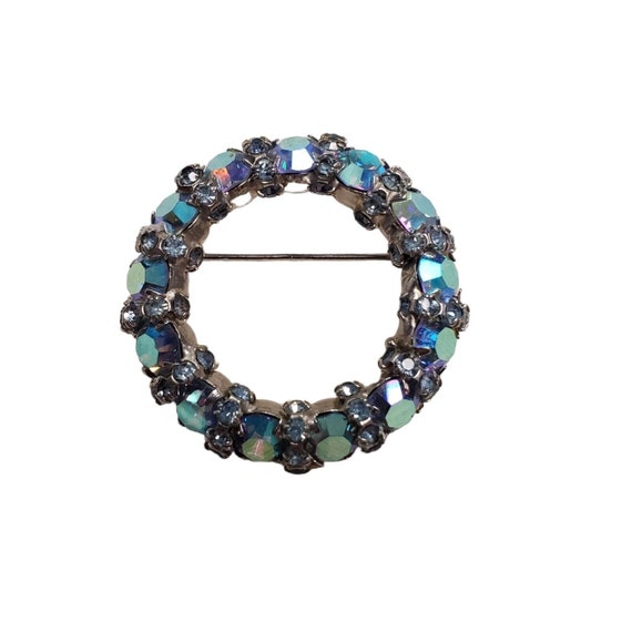 Warner Circle Pin Blue Glass Rhinestone Brooch Au… - image 10