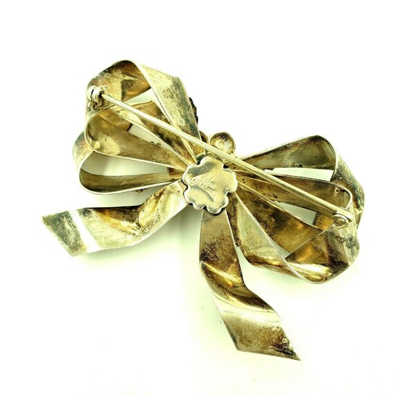 Hobé Large 1940s Sterling Silver Floral Bow Brooch - image 5