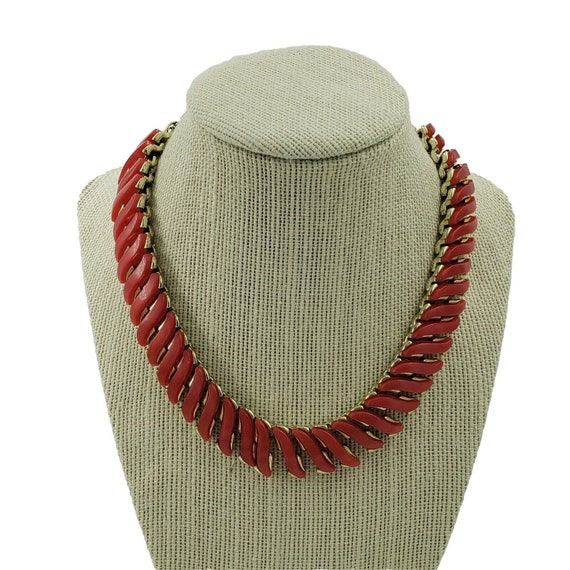 Vintage Coro Red Thermoset Necklace Gold Tone - image 3
