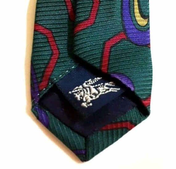 Burberrys of London Silk Necktie Green Red Gold P… - image 8
