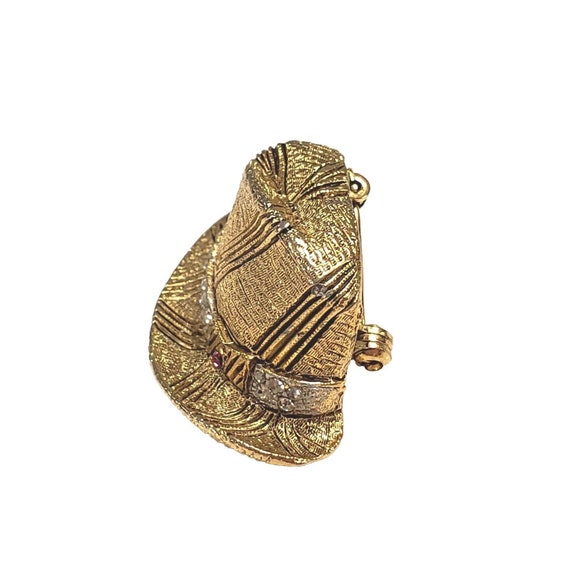 Vintage BSK Fedora Pin My Fair Lady Brooch Gold T… - image 3