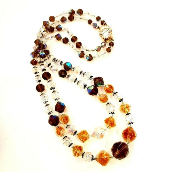 Vintage Crystal Bead Necklace Root Beer Aurora  R… - image 9