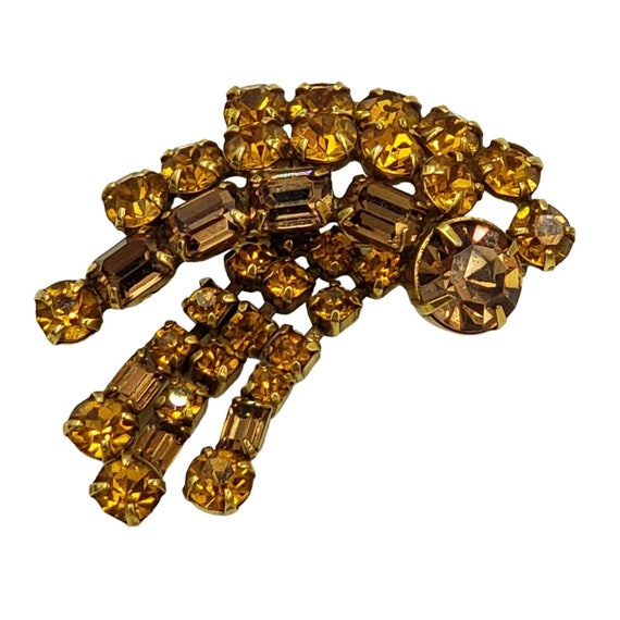 Kramer of New York Brooch Topaz Colored Rhineston… - image 5