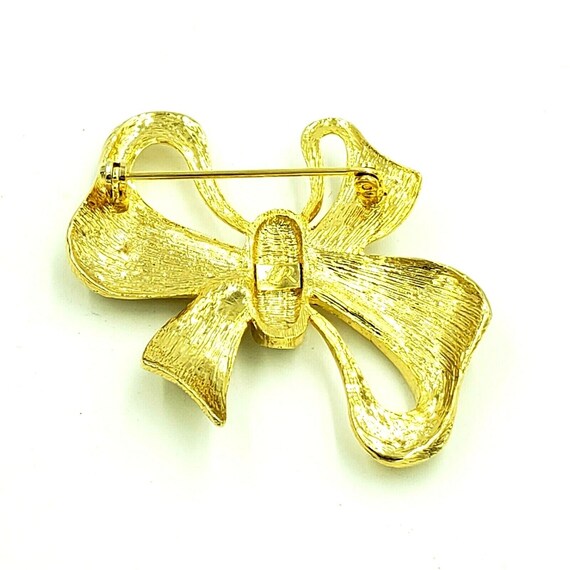 Lady Remington Rhinestone Gold Tone Bow Brooch Rh… - image 8