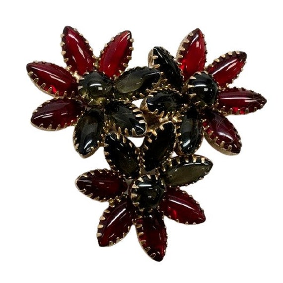 Vintage Red Rhinestone Brooch Pin Triangular Flow… - image 10