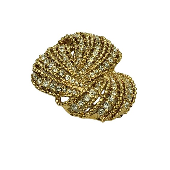 D'ORLAN Knot Brooch Gold Tone Rhinestone Studded … - image 3