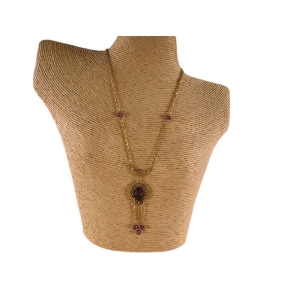 Goldette Pendant Necklace Gold Tone Purple Facete… - image 4