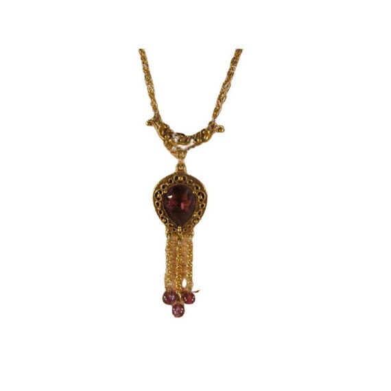 Goldette Pendant Necklace Gold Tone Purple Facete… - image 2