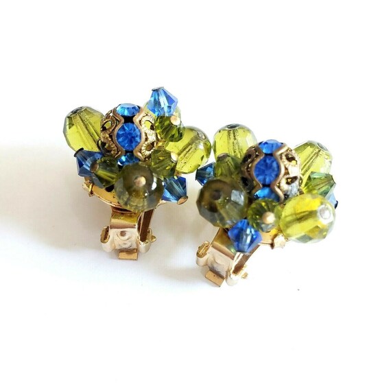 Hobe Clip Earrings  Faceted Crystal Bead Cluster … - image 6