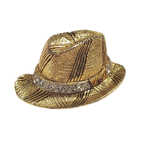 Vintage BSK Fedora Pin My Fair Lady Brooch Gold T… - image 1