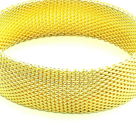 Gold Toned Mesh Bangle Bracelet Vintage - image 2