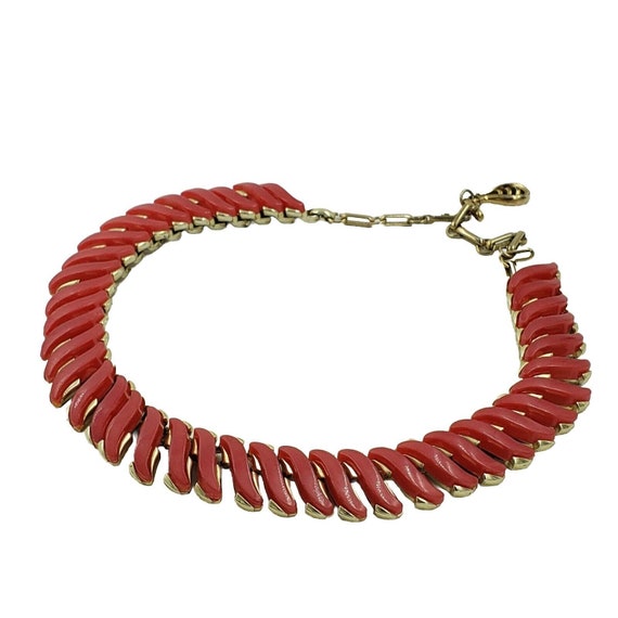 Vintage Coro Red Thermoset Necklace Gold Tone - image 2