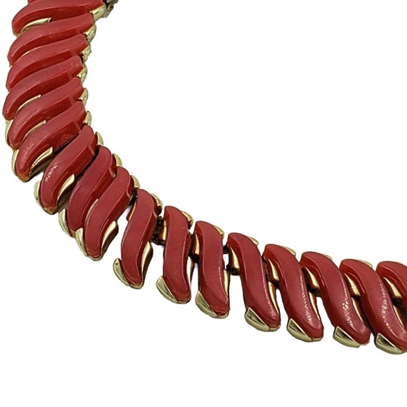 Vintage Coro Red Thermoset Necklace Gold Tone - image 4
