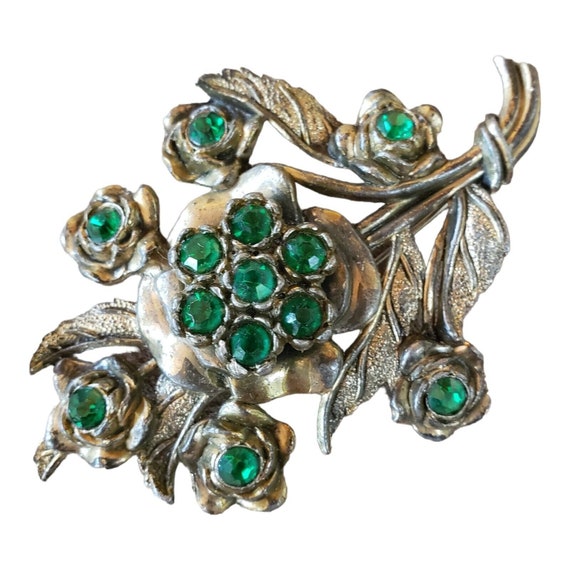 Vintage Little Nemo Green Rhinestone Brooch Flowe… - image 10