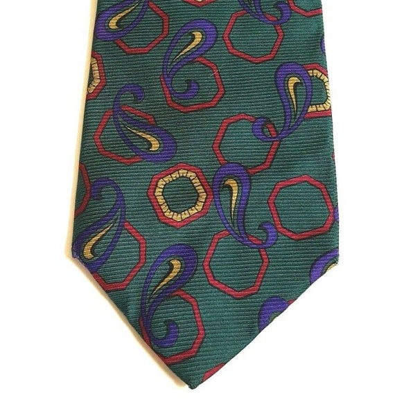 Burberrys of London Silk Necktie Green Red Gold P… - image 6