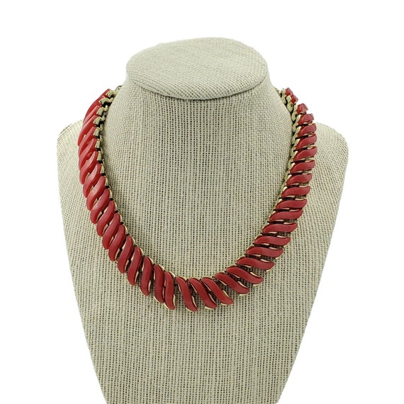 Vintage Coro Red Thermoset Necklace Gold Tone - image 8