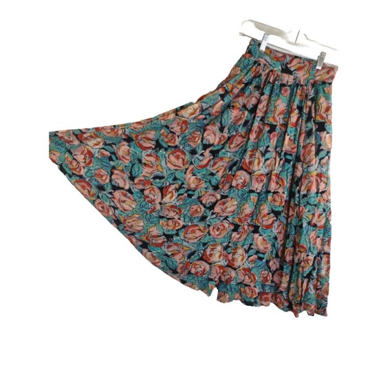Vintage Carol Little Floral Long Skirt Rayon Pink… - image 3