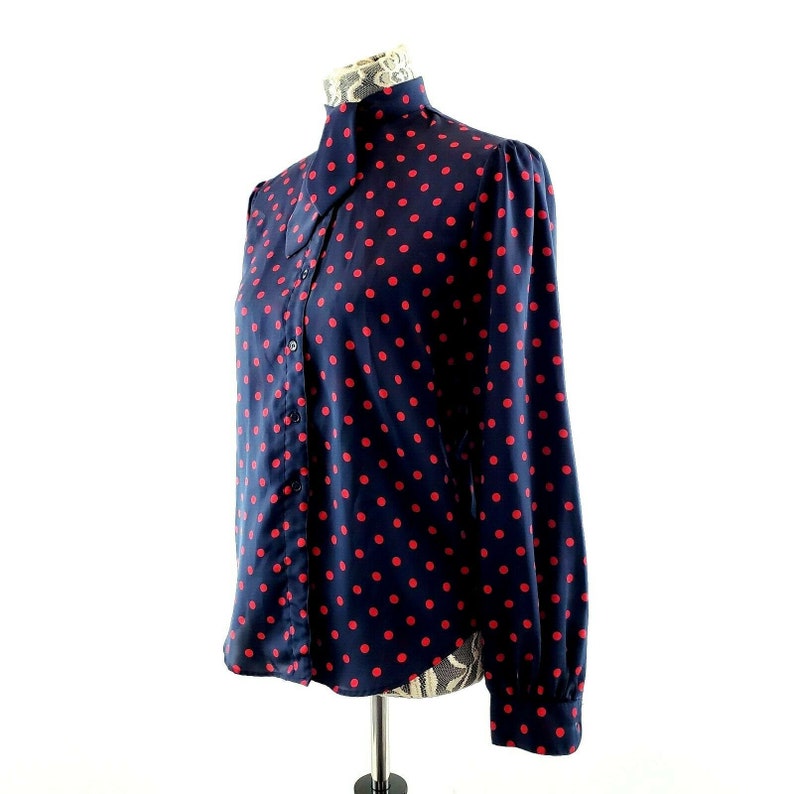 The Villager Polka Dot Two Piece Dress Navy Red Blouse Skirt Vintage 70 ...