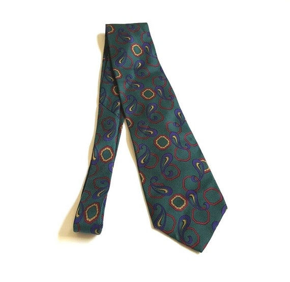 Burberrys of London Silk Necktie Green Red Gold P… - image 9