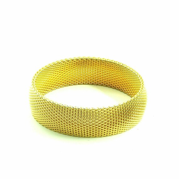 Gold Toned Mesh Bangle Bracelet Vintage - image 7