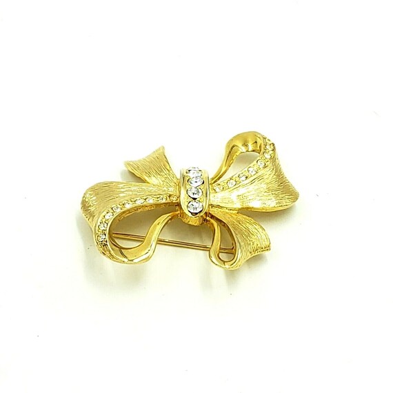 Lady Remington Rhinestone Gold Tone Bow Brooch Rh… - image 10