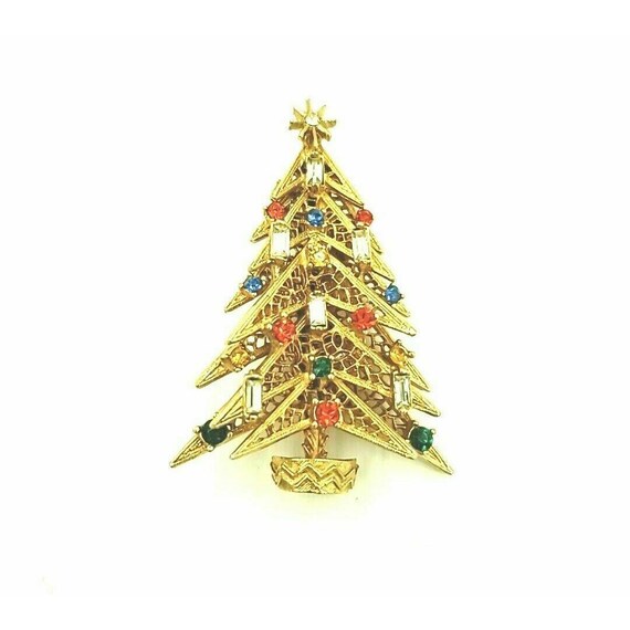 Signed ART Christmas Tree Pin Rhinestone Candles … - image 7