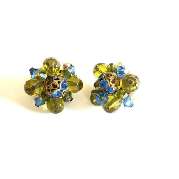Hobe Clip Earrings  Faceted Crystal Bead Cluster … - image 8