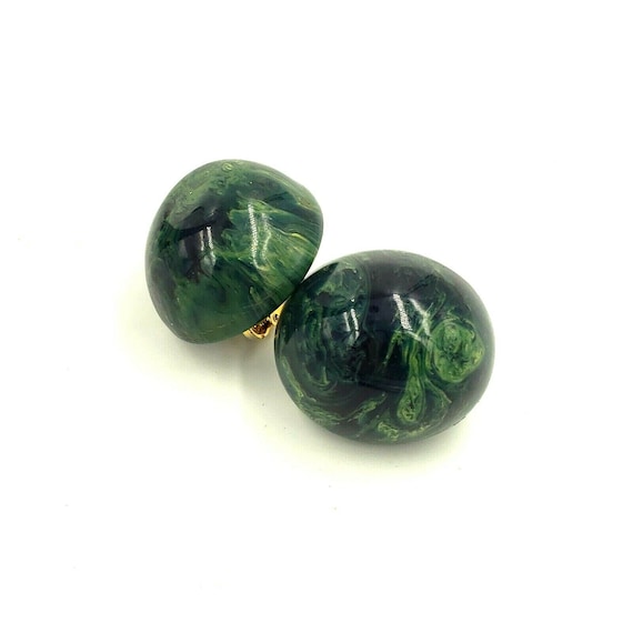 Vintage Lucite Marbled Spinach Green Clip On Earri