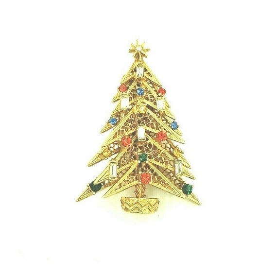 Signed ART Christmas Tree Pin Rhinestone Candles … - image 6