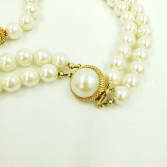 Erwin Pearl Choker Necklace Two Strand Faux Pearl… - image 3