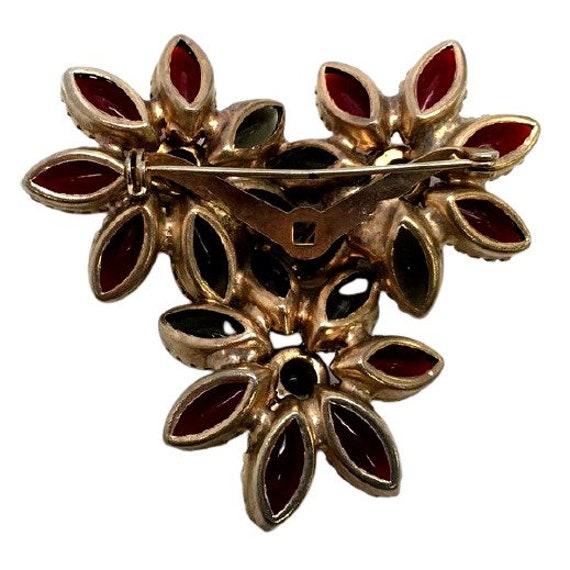 Vintage Red Rhinestone Brooch Pin Triangular Flow… - image 7