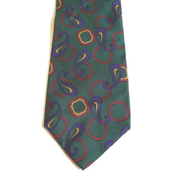 Burberrys of London Silk Necktie Green Red Gold P… - image 4
