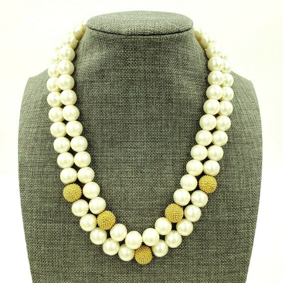 Erwin Pearl Choker Necklace Two Strand Faux Pearl… - image 1