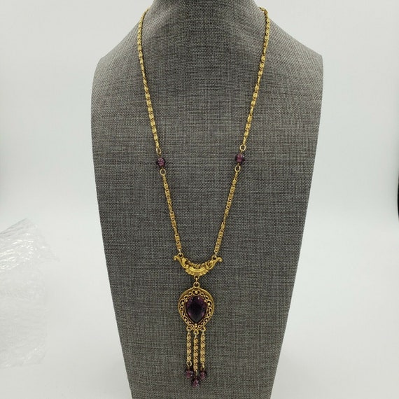 Goldette Pendant Necklace Gold Tone Purple Facete… - image 8