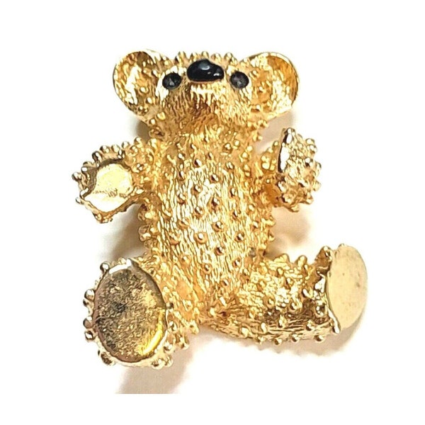 Boucher Gold Tone Teddy Bear Pin Brooch # 8091P Signed Vintage