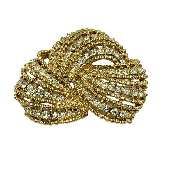 D'ORLAN Knot Brooch Gold Tone Rhinestone Studded … - image 1