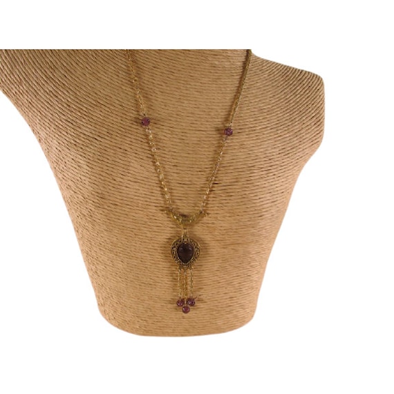Goldette Pendant Necklace Gold Tone Purple Facete… - image 1