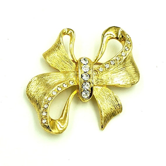 Lady Remington Rhinestone Gold Tone Bow Brooch Rh… - image 7