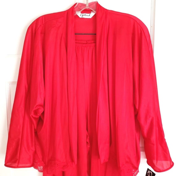 Gilead Red Nylon Lace Pajama Set Petite Open Front