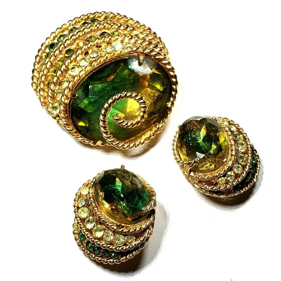 Corocraft Watermelon Rhinestone Brooch Earring Set