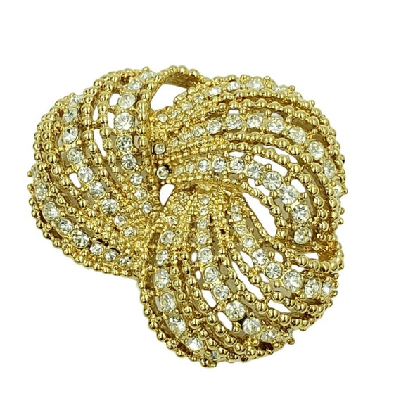 D'ORLAN Knot Brooch Gold Tone Rhinestone Studded … - image 2