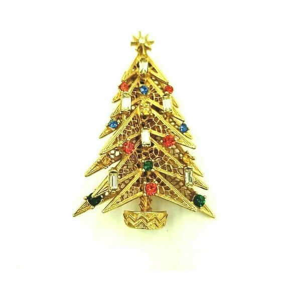 Signed ART Christmas Tree Pin Rhinestone Candles … - image 4