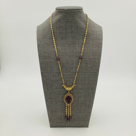 Goldette Pendant Necklace Gold Tone Purple Facete… - image 6