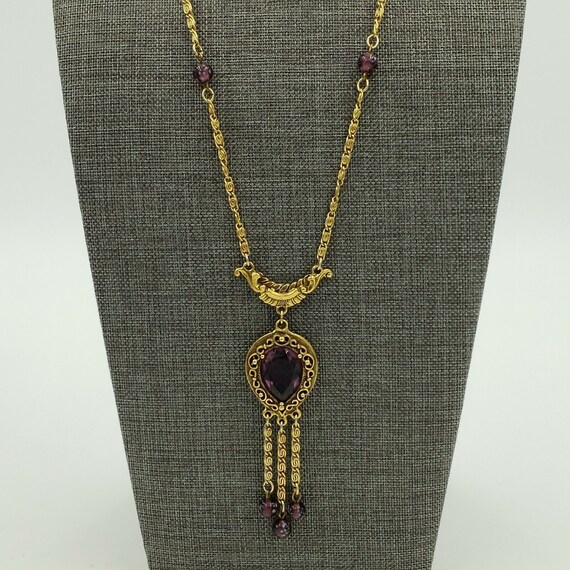 Goldette Pendant Necklace Gold Tone Purple Facete… - image 7